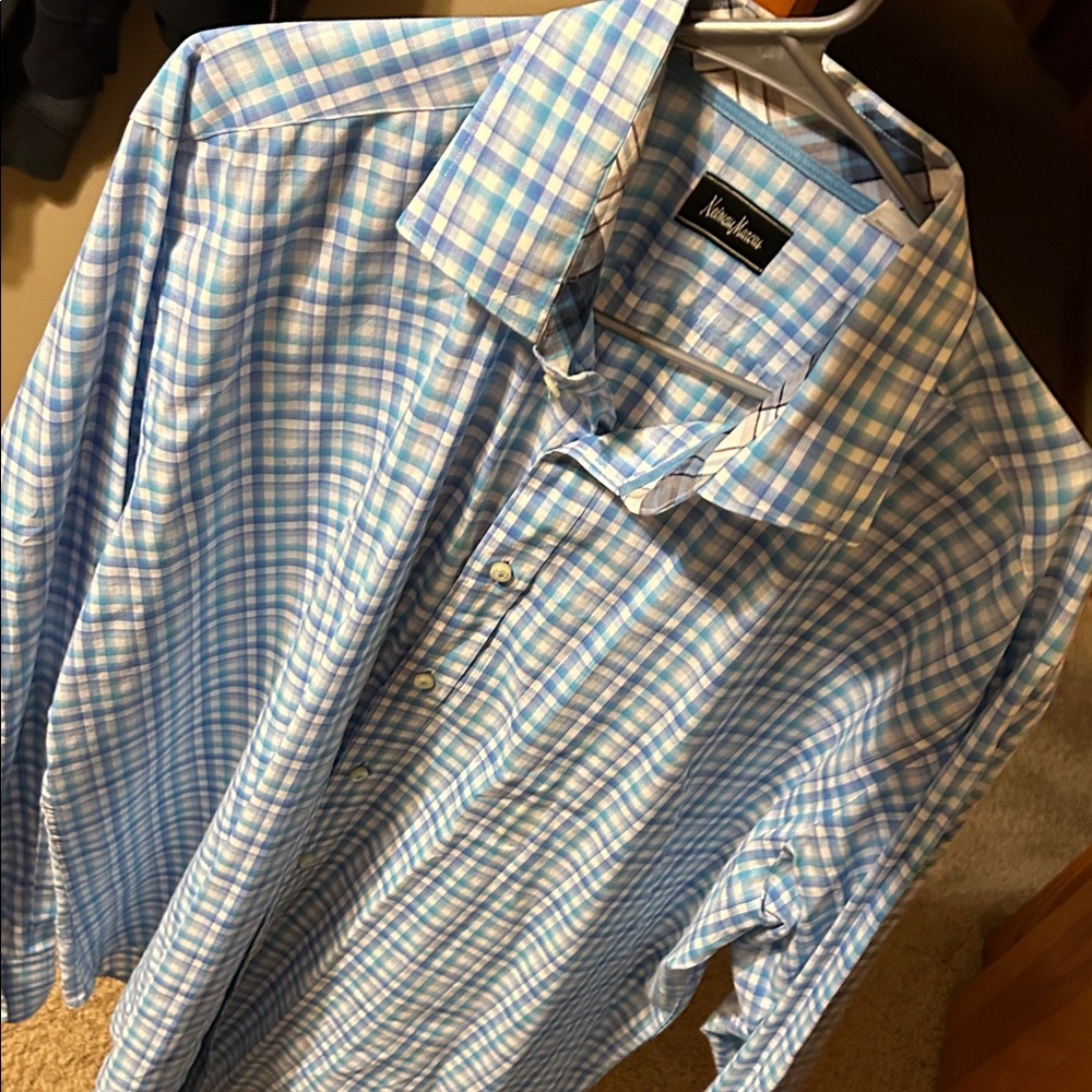 Neiman Marcus Light Blue and White Checkered Shirt
